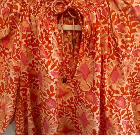 FREE PEOPLE FLORAL SWIRL SHORT SLEEVE BLOUSE W TIE! M - Picture 2 of 6